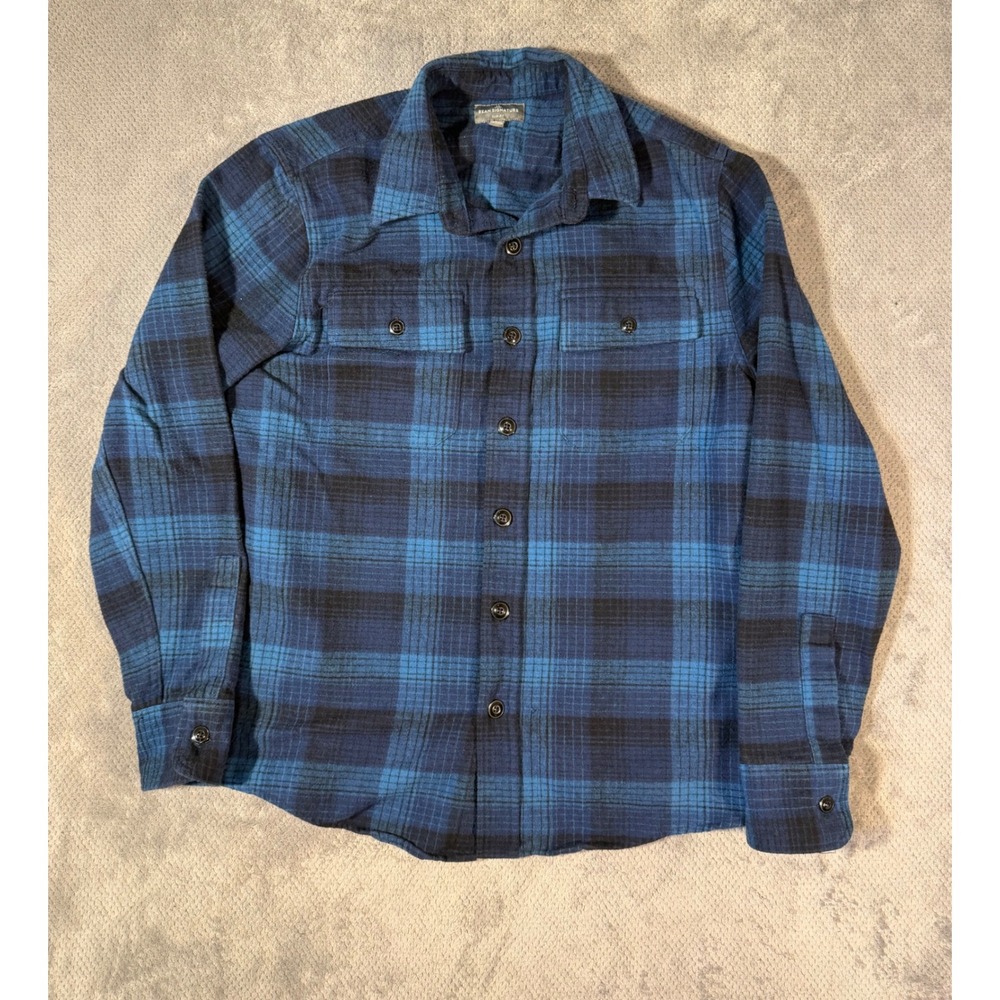 L.L.Bean Signature 1933 Chamois Cloth Shirt Medium Slim Fit Blue Plaid Flannel